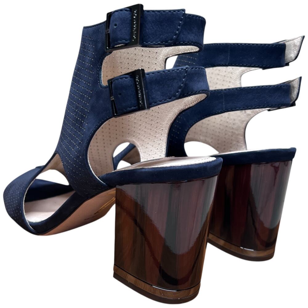 LOUISE ET CIE Lo-Vanita Women's 38.5/US 8.5 Navy Suede Sandal Tortoise Heel - Picture 4 of 16